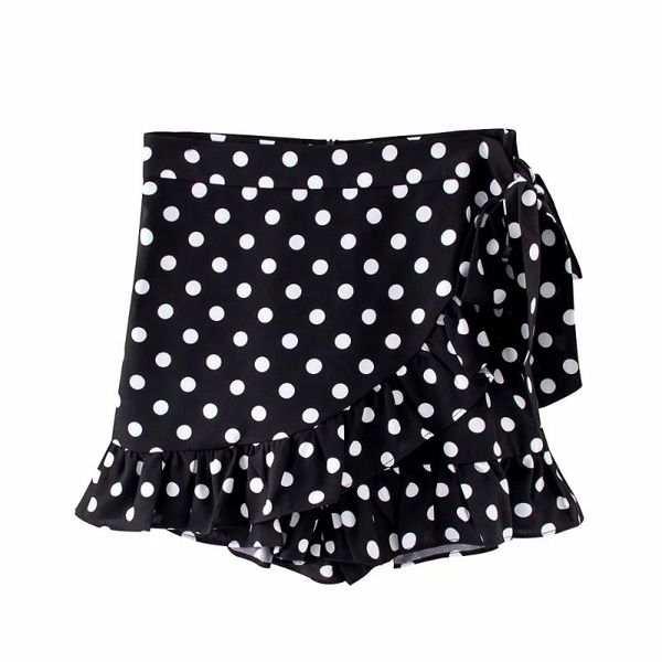 

women's shorts 2021 women sweet ruffles polka dot skirts vintage fashion side bow tie casual girls chic short pants, White;black