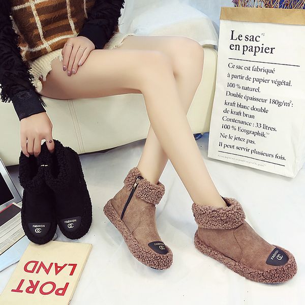 

коробкой lzj новейшая мода эластичный носок коренастый пятки стрейч зима теплая сексуальные ботильоны круглым носком женщины свободного покр, Black