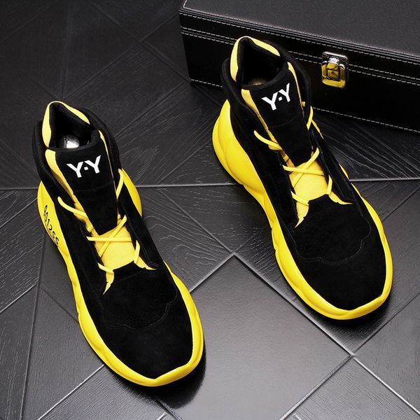 

2020 new arrival british men casual shoes high black round toe lace up platform shoes for man male 38-43