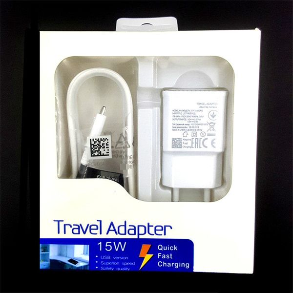 

2 in 1 15w adaptive 100% fast charging us/eu travel wall charger + 1.5m micro usb cable for samsung s6 s7 edge note 4 5 with box