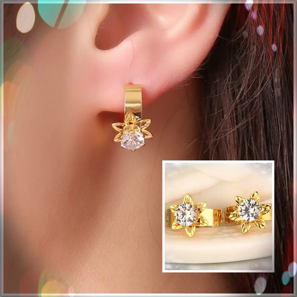 

gold color fashion style men's earring stainless steel stud circle flower zircon earrings jewelry gift for girls women j164, Golden;silver