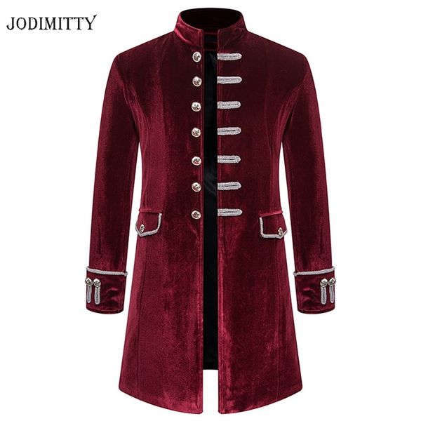

jodimitty мужчины пальто стимпанк смесь куртка средневекового костюм с длинного рукавом готического brocade jacket vintage stand collar coat, Black