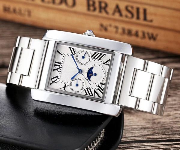 

brand business men watches square full steel quartz watches men all dials work luxury gold wrist watch male clock gift reloj hombre, Slivery;brown