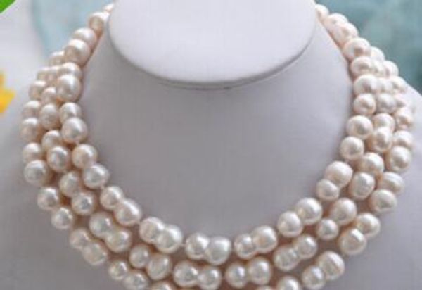 

necklace 50" 20mm white peanut double baroque freshwater pearl necklace, Silver
