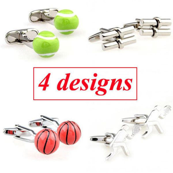 

4 designs men's sports cufflink basketball tennis cuff link ing, Silver;golden