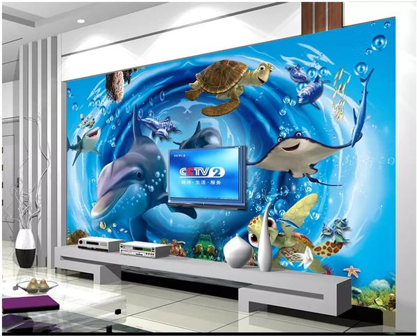 

3d p wallpaper high-end custom mural silk wall sticker 3d underwater world dolphin tv background wall decoration painting