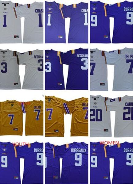 

NCAA 2020 LSU Тигры # 9 Джо Барроу Burreaux Оделл Бекхэм младший Грант Delpit Tyrann Матье Леонард Чейз Нет, ТКС Американский футбол Джерси
