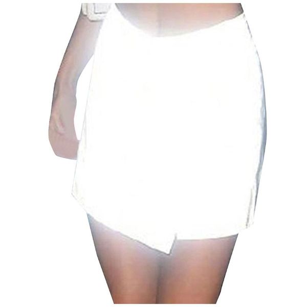 

women's reflective skirts solid color casual straight skirt wide package hip mini skirts high waist short skirt ##5, Black