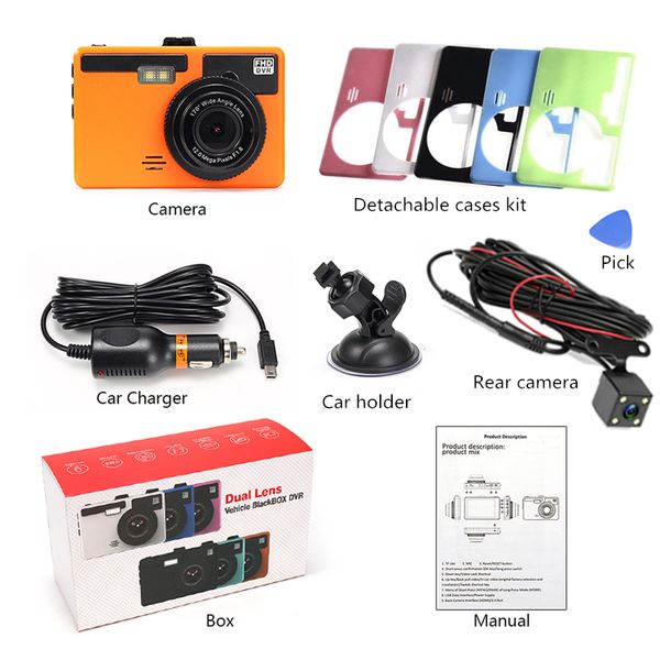 

3" car driving recorder digital video camera car dvr full hd 1080p 2ch 170Â° + 120Â° wide fov 6 color cases change with mood