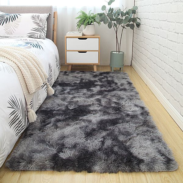 Grey Carpet Tie Dyeing Plush Soft Carpets For Living Room Bedroom Anti Slip Floor Mats Bedroom Water Absorption Rugs Alfombra Carpet Tile Design