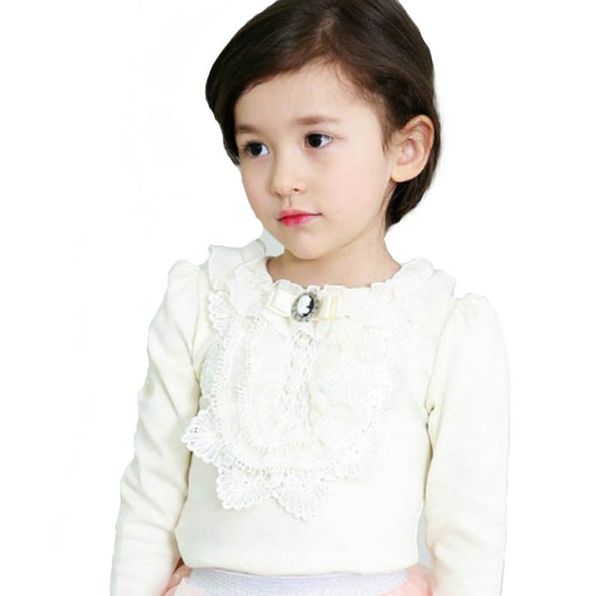

spring autumn sweet baby girls lace long sleeve t-shirt kids fashion bow tees cotton blouse toddler children casual clothes, Blue