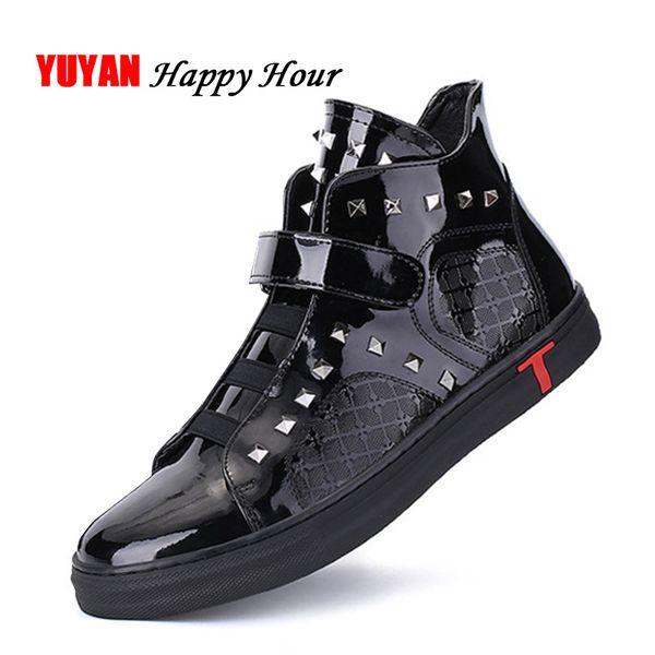

spring and autumn boots men high sneakers fashion mens shoes man brand rivets shoes a520, Black