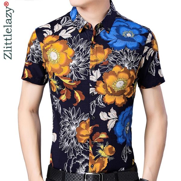 

2019 brand casual luxury hawaiian floral summer short sleeve slim fit men shirt social dress shirts mens fashions jersey 51554, White;black