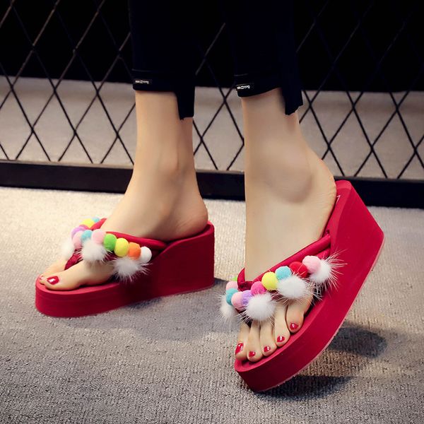 

shoes rubber flip flops plush slippers for adults candy colors luxury slides platform med shose women hawaiian fur soft flat, Black