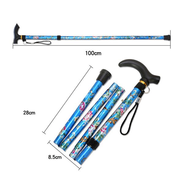 

travel walking stick printed folding patterned sturdy five-section non slip adjustable walking stick crutches cane #734