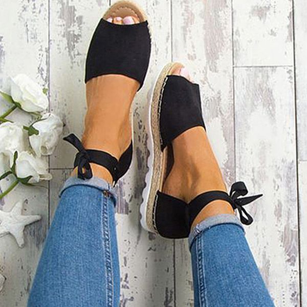 

women's sandals plus size summer women's shoes thick bottom sandals female ankle strap flat bottom casual beach shoes, Black