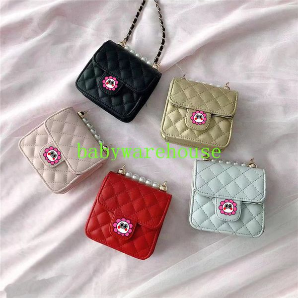 

kids handbags 2019 korean girls mini princess purses tote fashion pearls chain cross-body bags good quality pu rhombus bags, White