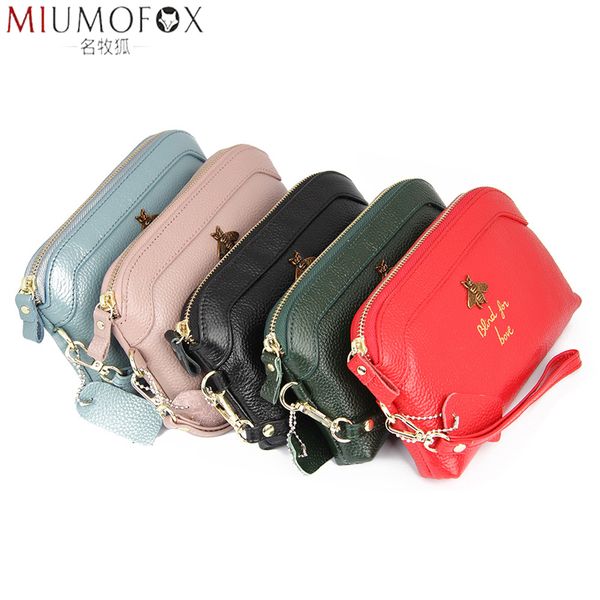 

natural leather brand day clutches for women genuine leather bee long wallet wristlet clutch slim zipper coin purse