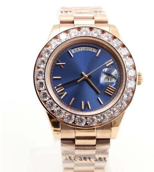 

luxury watch men day-date automatic movement sapphire diamonds watch blue face rose gold stainless mens watches, Slivery;brown