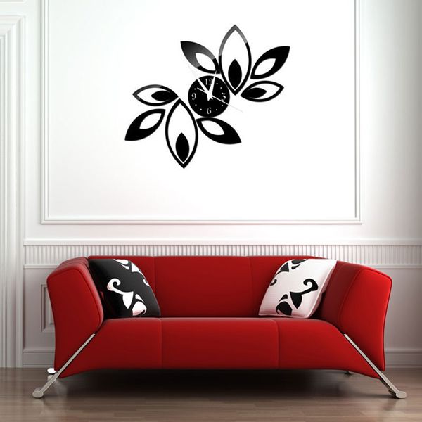 

household decoration wall clock innovate concise arylic mirror leaf decor practical wall clock