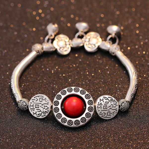 

elastic strand bracelet antique silver plated metal bead bracelets for women, Black
