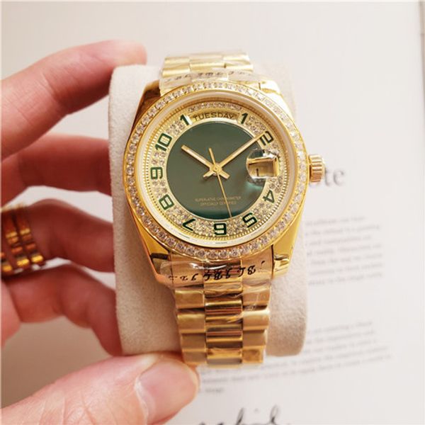 

new designer calendar ladies watch gold diamond automatic mechanical girl watch 37mm, Slivery;brown