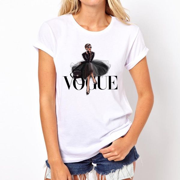 

vogue lady print t shirt 2019 летняя мода женская футболка смешные футболки harajuku с коротким рукавом повседневные тройники lovrly топы, White