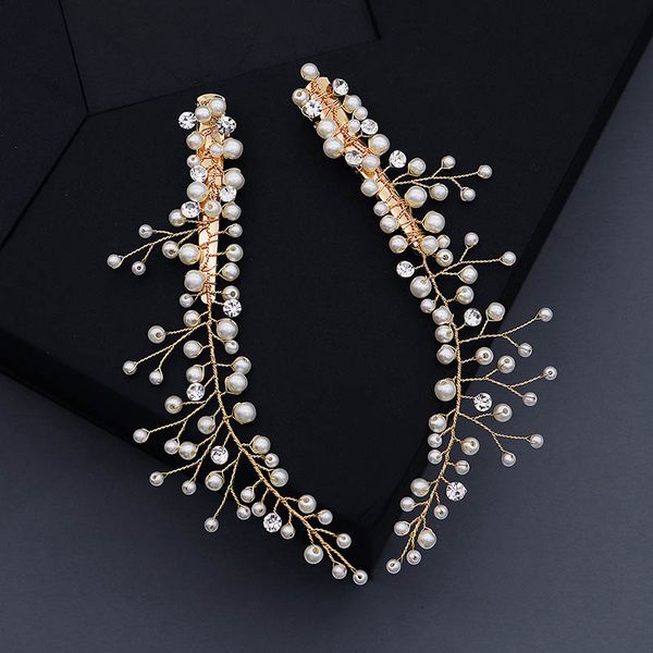 

1 pair gold color simulated pearls hairpins clips headpieces hair jewelry for bridal bride noiva wedding party, Golden;white
