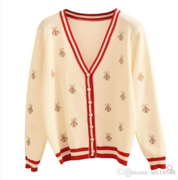 

2020 early autumn women sweater bee pattern embroidery cashmere material fashion dark black and red two colors size s-l, White;black