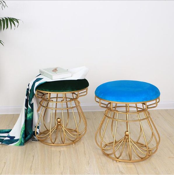 Cadeira de vestir quarto mobiliário ferro dourado unha loja cosmético cosmético creative-shaped rodada fezes nórdico cadeiras simples