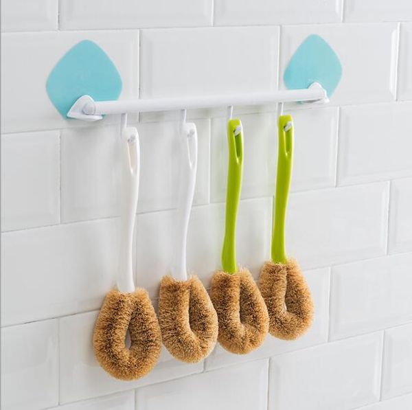 

new wholesale long handle brown wash pan kitchen cleaning brush household pot washing dishes coconut brown brush