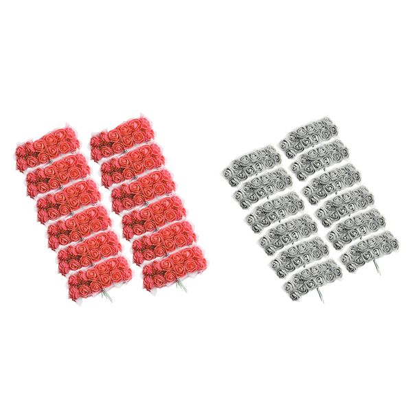 

288pcs foam rose flowers wedding bridal corsage boutonnier bouquet home centerpieces craft accessory gray & red
