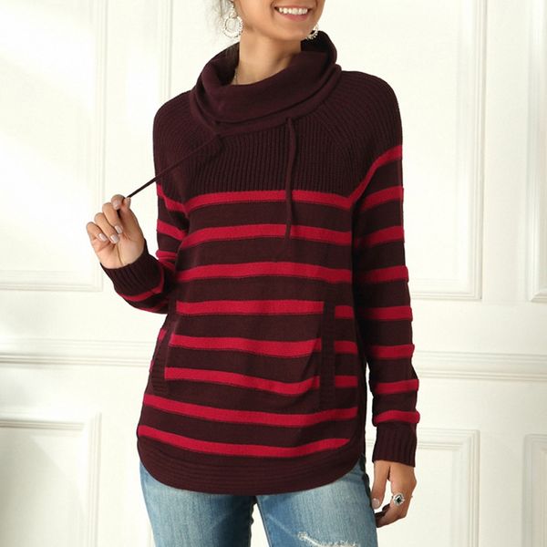 

women's winter striped print long sleeve knitted sweaters casual blouse pull femme sueter mujer invierno 2019, White;black