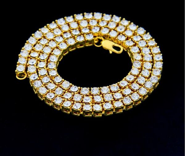 

европейская и американская поп-моды привлекательных мужчин хип-хоп 1-рядный ожерелье сплава все-вода дрель бутик однорядные ожерелье ювелирн, Silver