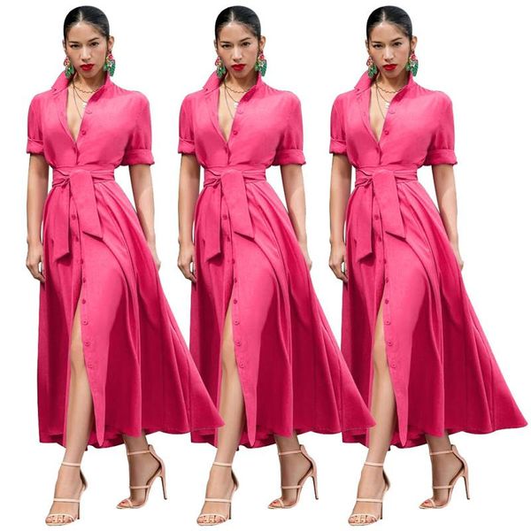 

summer designer women dress fashion solid color ribbon mid sleeve long dresses women dress, Black;gray