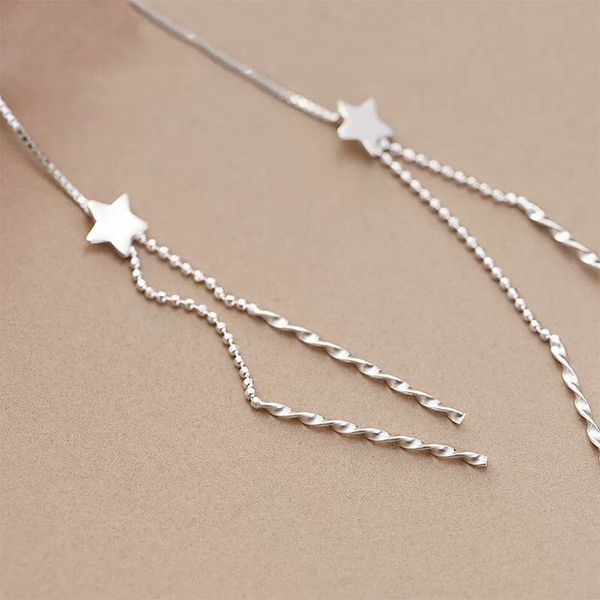 

s925 sterling silver pentagram tassels ear line handmade temperament korean version of the star wave ladies earrings 6-3130
