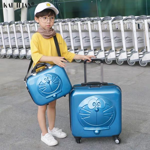 

kid's luggage set children doraemon cartoon luggage 3d machine cat rolling wheels trolley suitcase bag cute kid suitcase