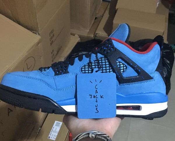 

travis scotts 4 cactus jack university blue black suede basketball shoes men 4s suede cactus jack sneakers with box