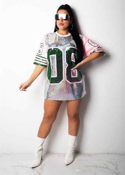 

Womens Tshirt Dresses With Designer Sequins Decoration Print Number 08 Summer Dress Fashion Ladies Casual Dresses