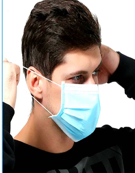 

in stockdisposable face masks with elastic ear loop 3 ply breathable and comfortable for blocking dust air pollution protection pack blue