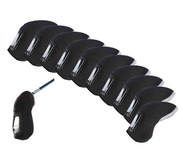 

10 pcs black color branded golf iron head covers headcovers ^d1