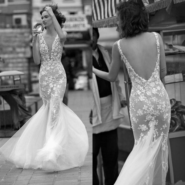 

mermaid wedding dresses 2020 v neck backless beach bridal gowns vestidos lace wedding dress custom made, White