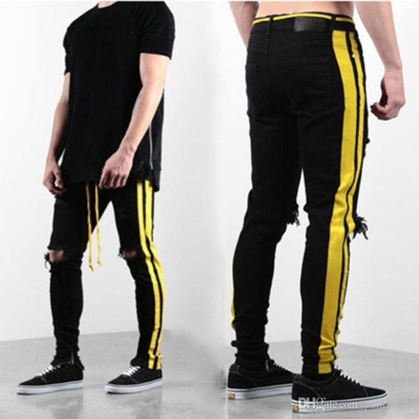 

mens designer jeans mens distressed zipper skinny jeans men hip hop pants mens designer hole high qualiy denim pants 3 colors, Blue