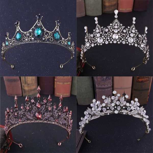 

black baroque crown tiaras queen vintage crystal rhinestone bridal hair accessories bride headbands wedding hair jewelry, Golden;white