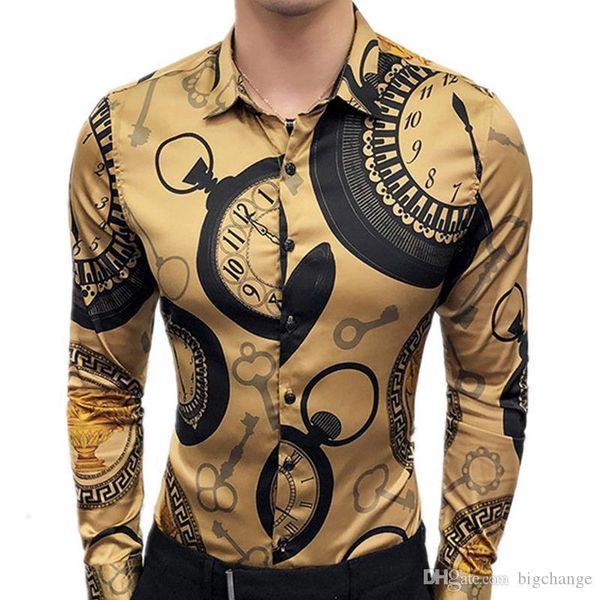 

мода рубашка с длинными рукавами мужские часы цифровой печати отворотом тонкий personality trend рубашка два цвета 6xl, White;black