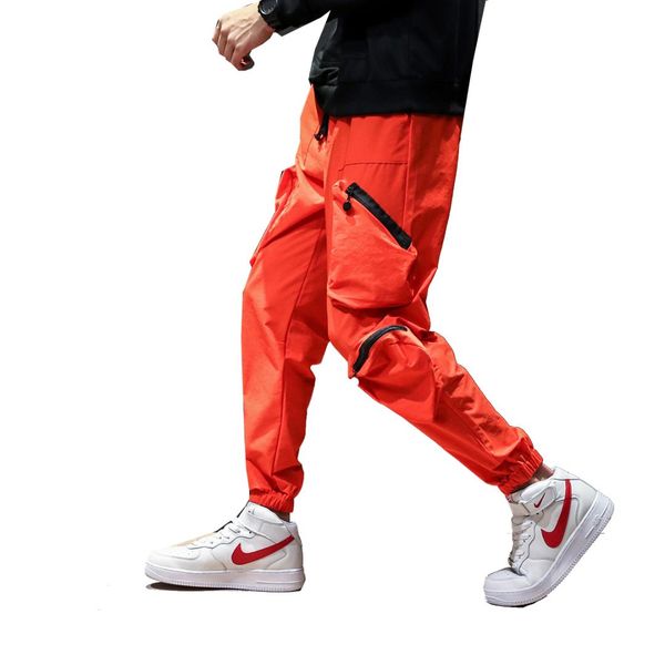 

2019 hip hop cargo pants men cotton drawstring zippers many pockets joggers trousers black ankle-length male casual pants