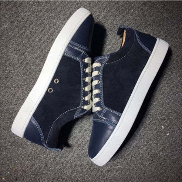 

2019 Men Women blue Leather With Spikes Toe Low Top Lace Up Fashion Red Bottom Sneaker Unisex Luxury Brand New Casual Shoes Size 35-46