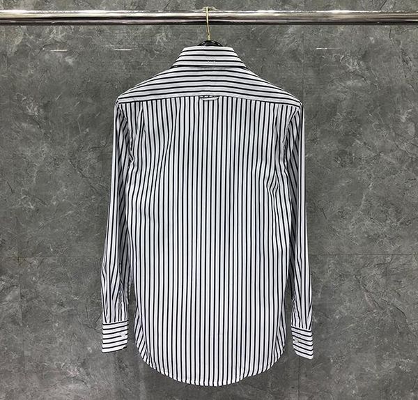 

2020 fashion tb brand shirts men slim white black striped long sleeve casual shirt turn down collar oxford men's clothing