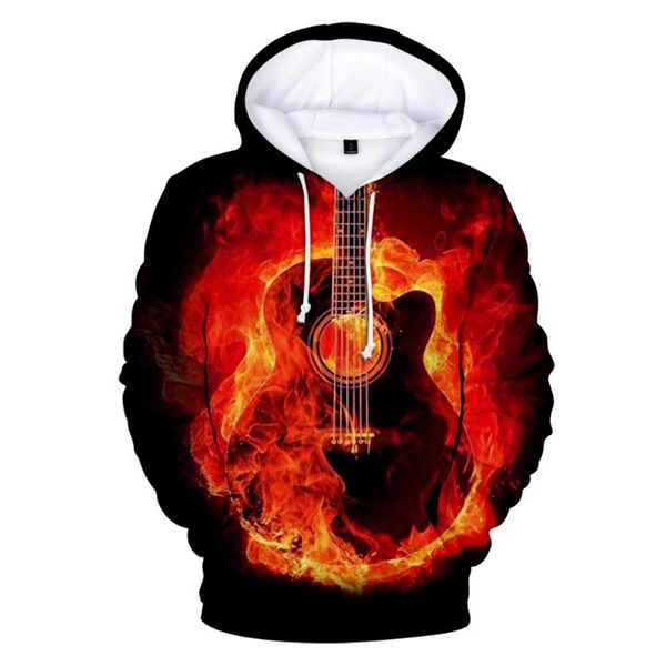 

men's hoodie sweatshirt guitar 3d print clothes for kids and fashion 3d novelty print costume in youth, Black