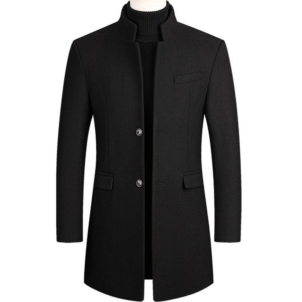 

men's wool & blends boys winter black coat plus size woolen blend male long windbreaker jacket thick cotton warm men mens overcoat 4xl
